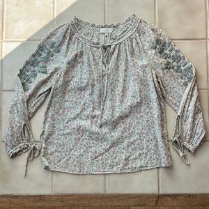 LUCKY Womens Cottage Core Floral 100% Cotton Blouse w/Embroidery, BOHO/Whimsical